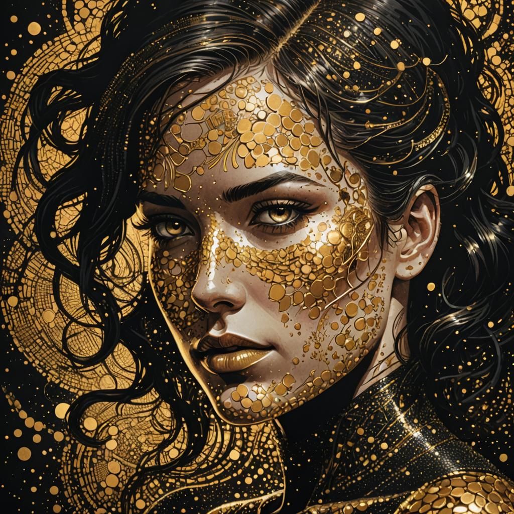 Golden Dot Silhouette in Comic Book Style