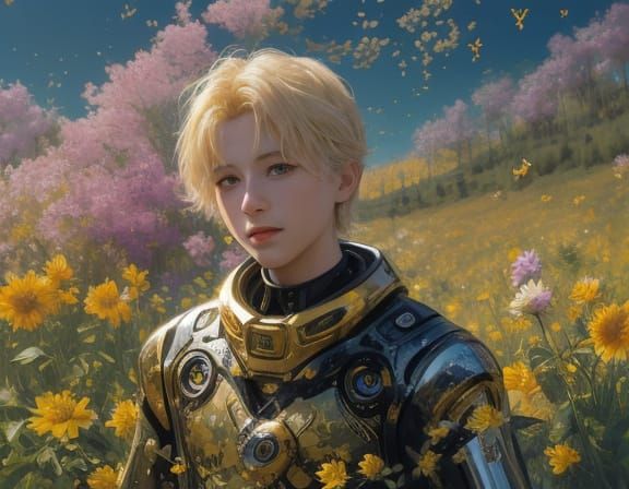 Blond Boy in Cybernetic Meadow as El Greco Painting