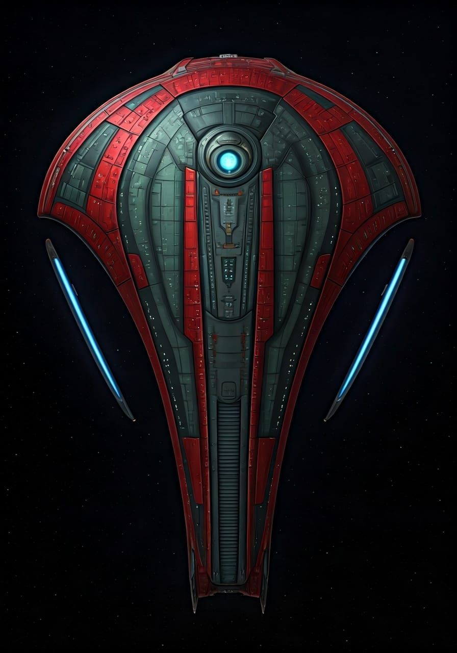 Futuristic Star Trek Spaceship in Red, Green and Black