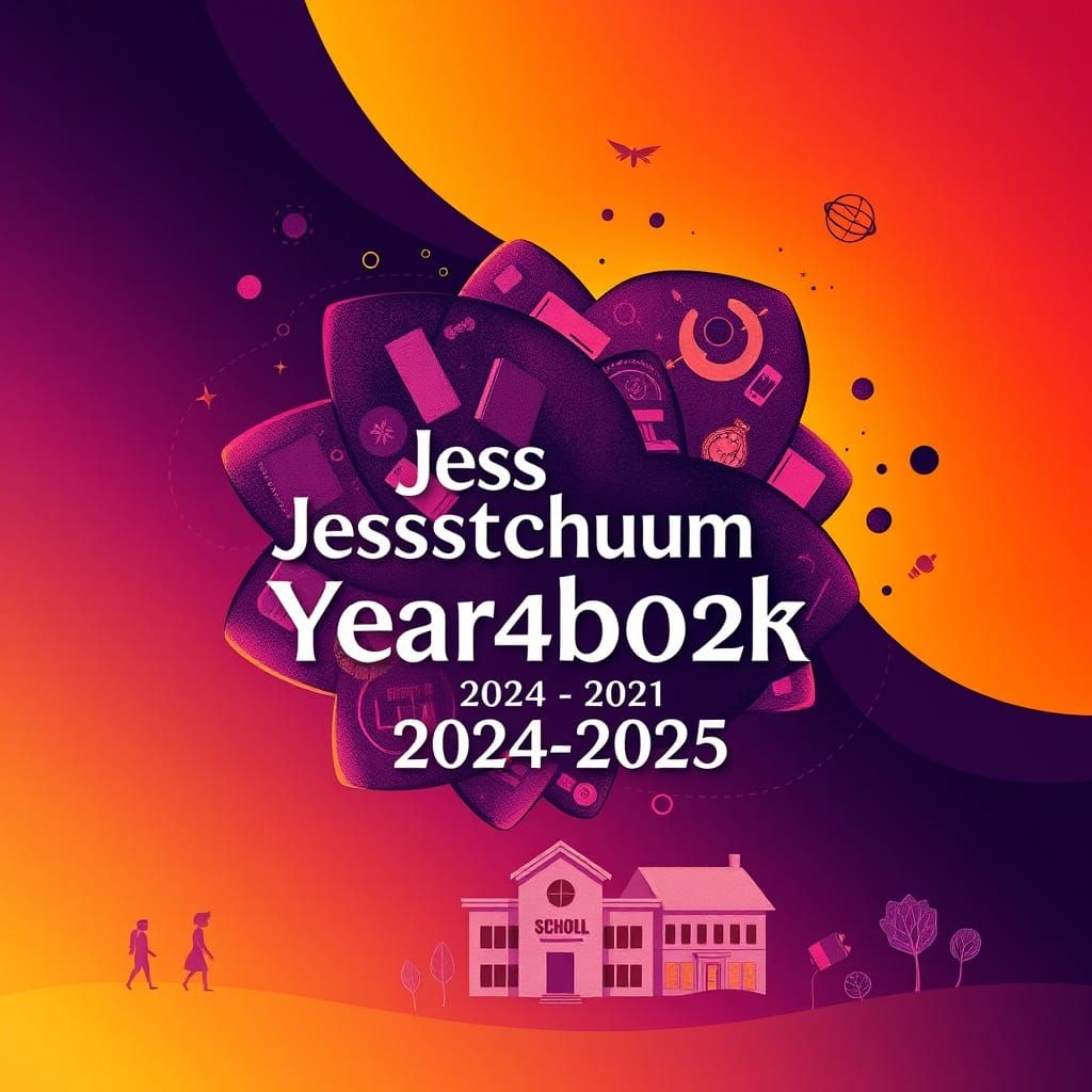 Vibrant Abstract Yearbook Cover in Ombre Gradient with Inter...