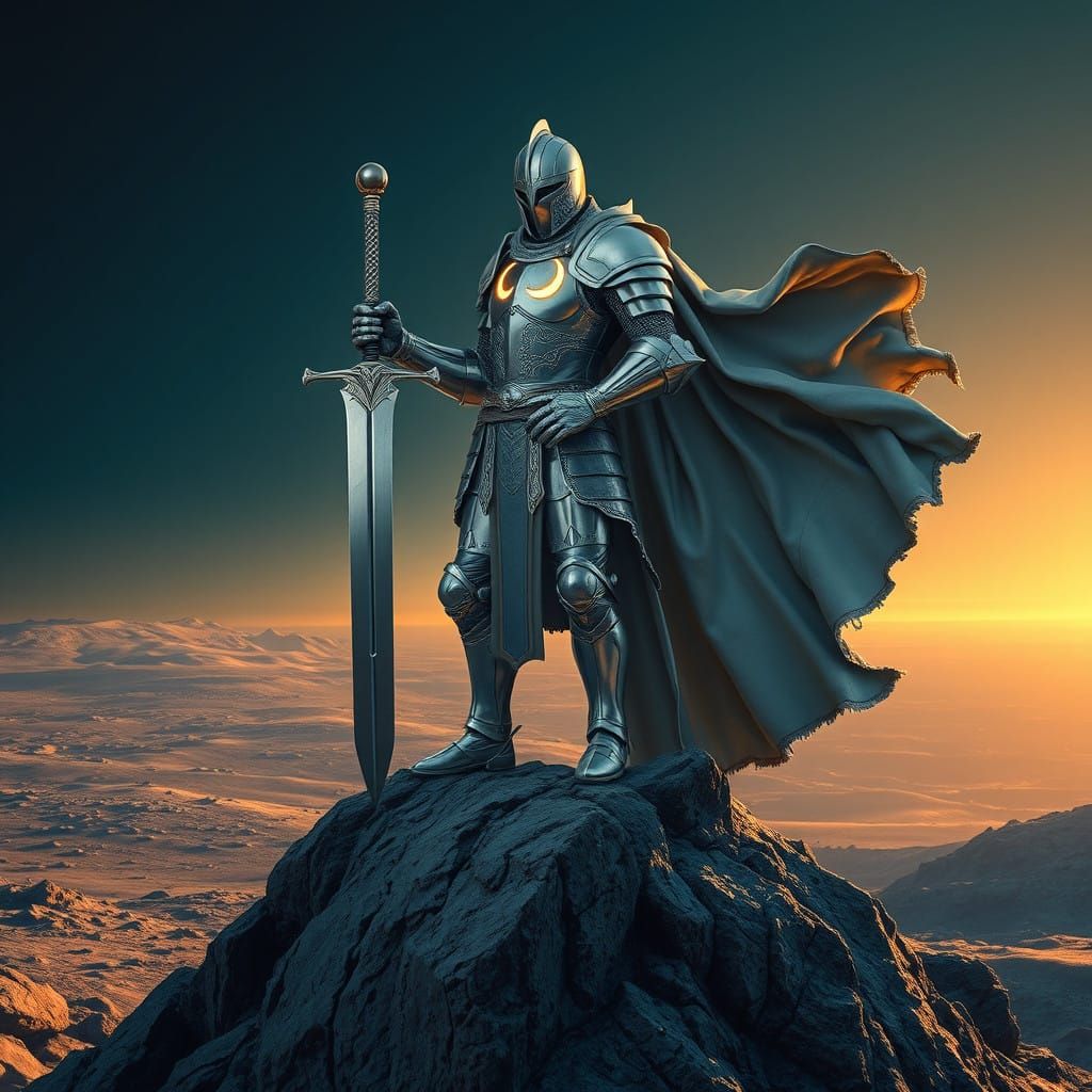 Moonlit Knight in Regal Silver Armor