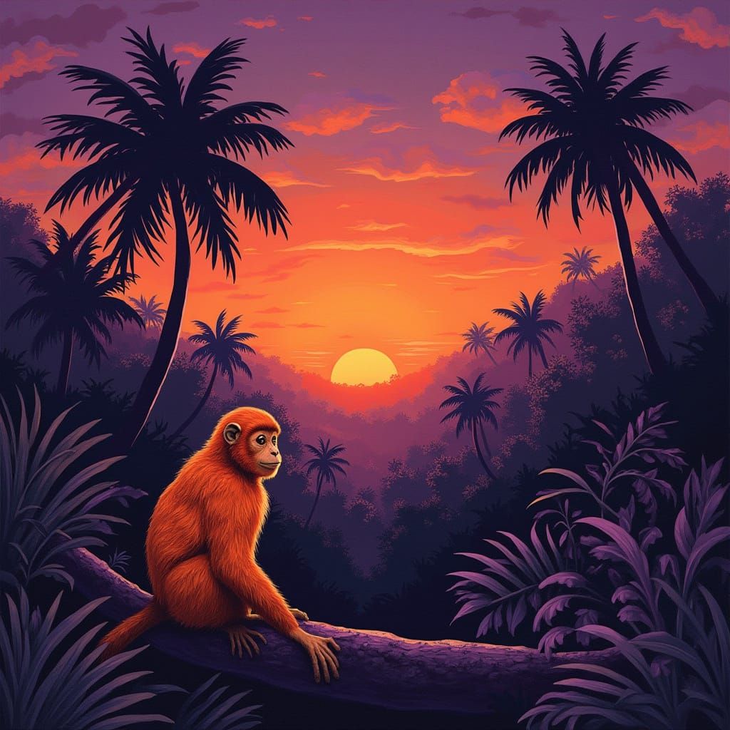 Surreal Sunset Jungle Scene in Expressive Style