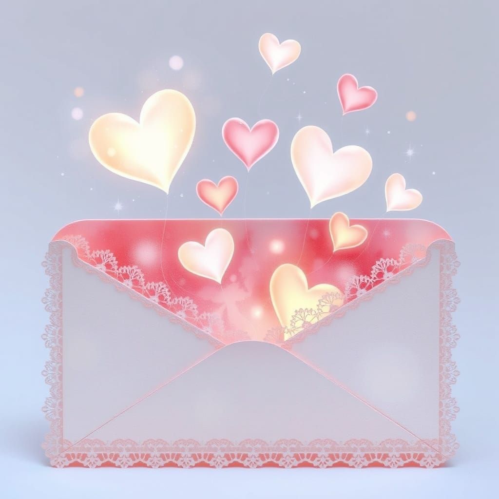 Whimsical Valentine's Day Card with Glowing Hearts and Delic...