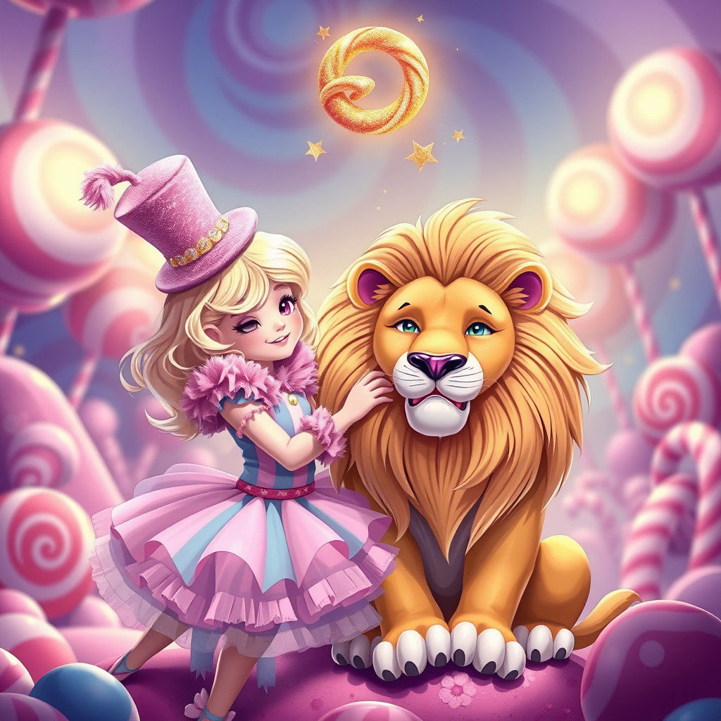 Candy-Coated Lion Tamer with Infinity Symbol, Digital Art