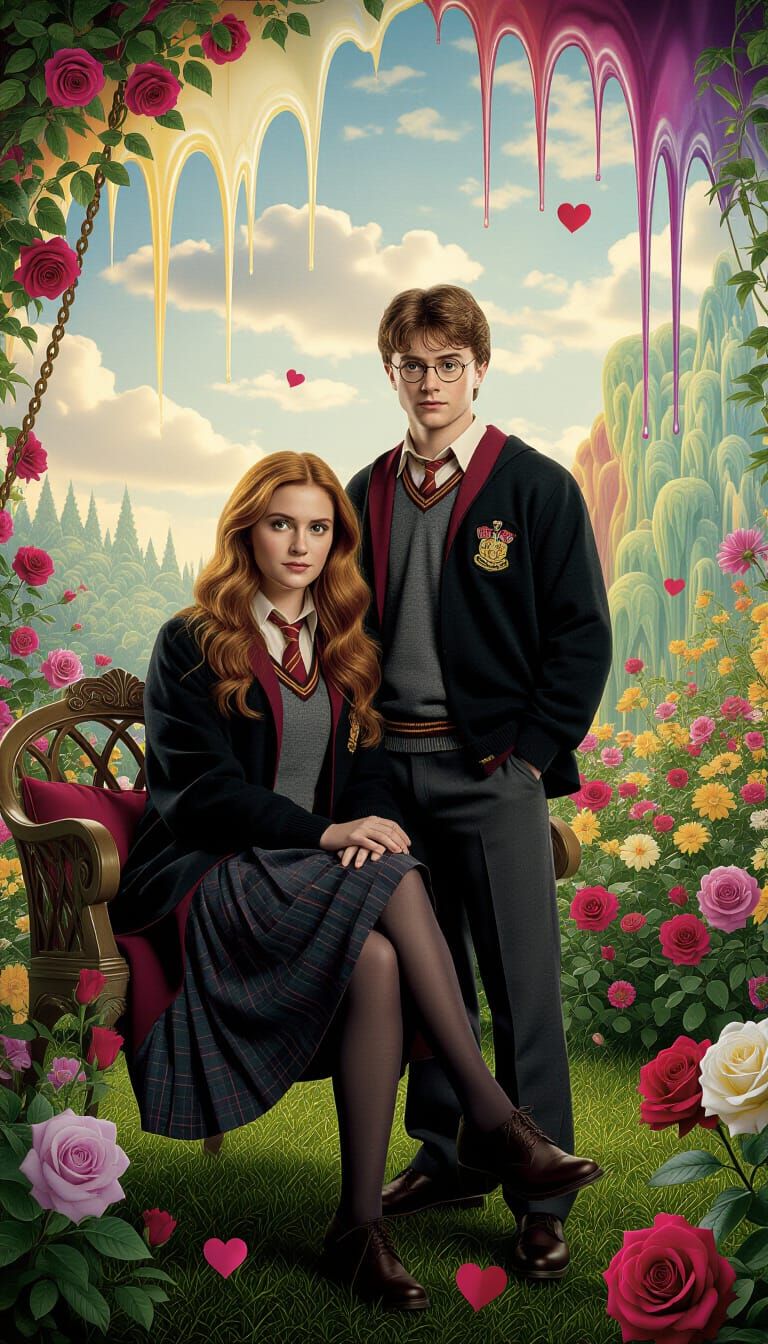 Harry and Ginny's Valentine's Day in a Surrealist Garden