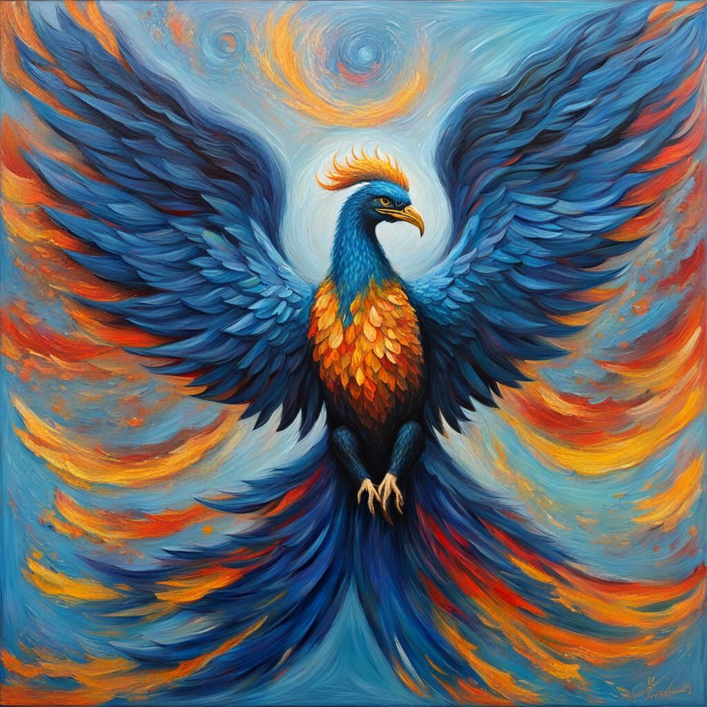 Blue Phoenix in Neo-Impressionist Expressionist Style