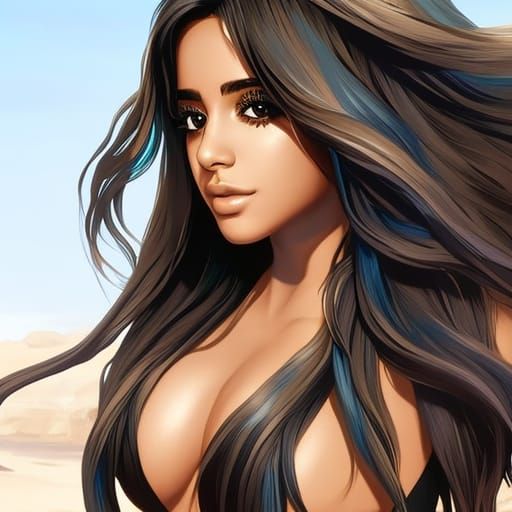 Camila Cabello Beach Portrait in Hyperrealistic Style