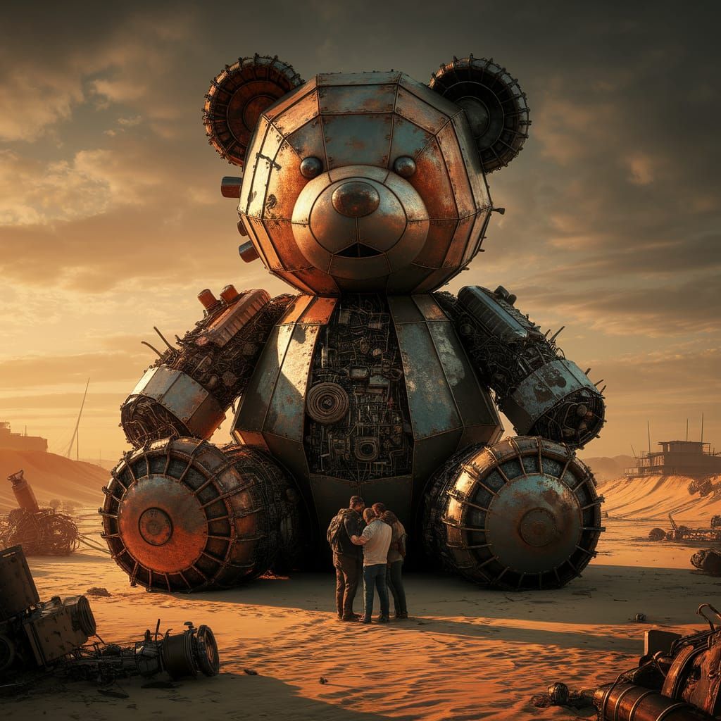 Post-Apocalyptic Scrap Metal Teddy Bear in Digital Art
