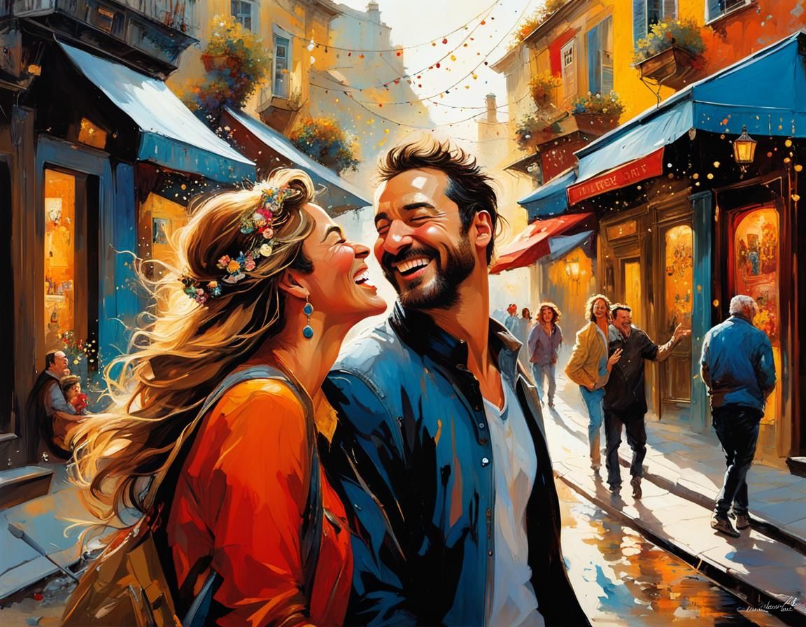 Joyful Friends Laughing Together: Graffiti Art