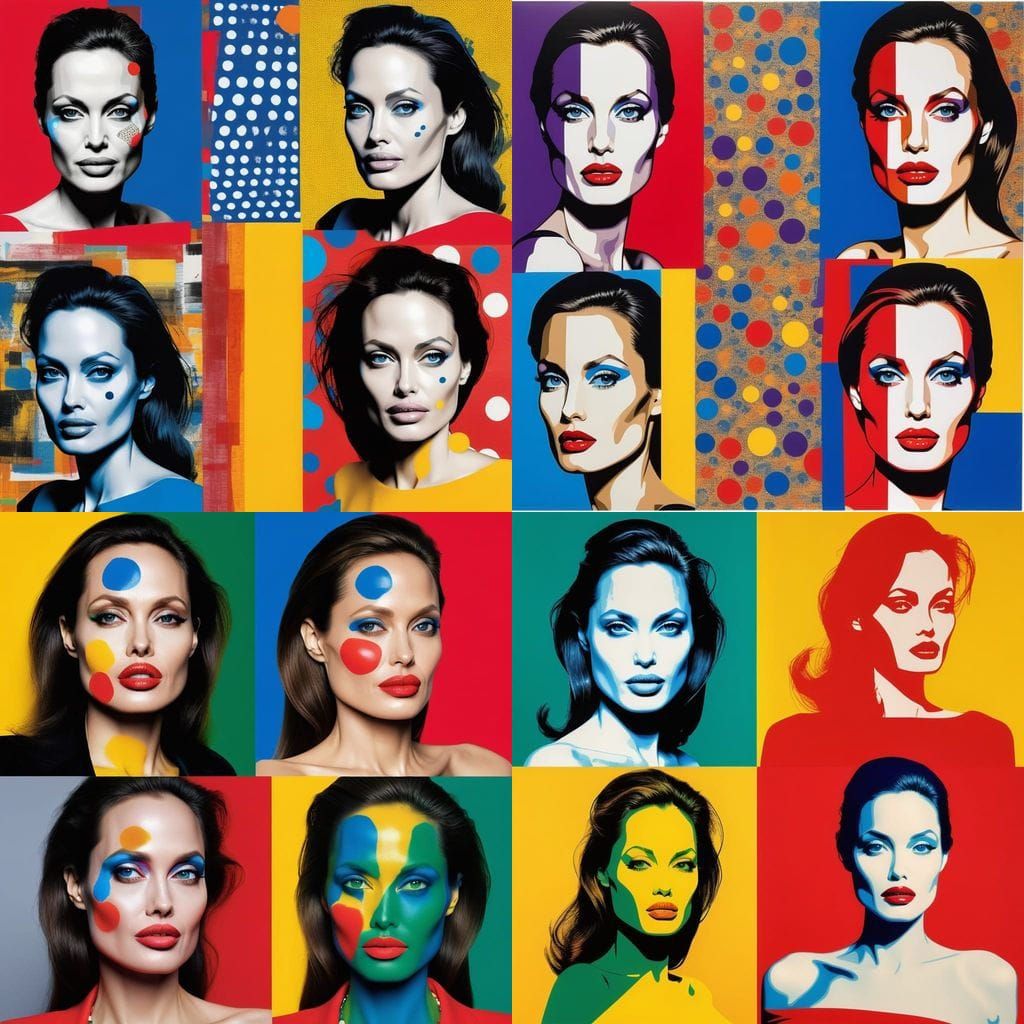 Four Colorful Portraits of Angelina Jolie in Pop Art Style