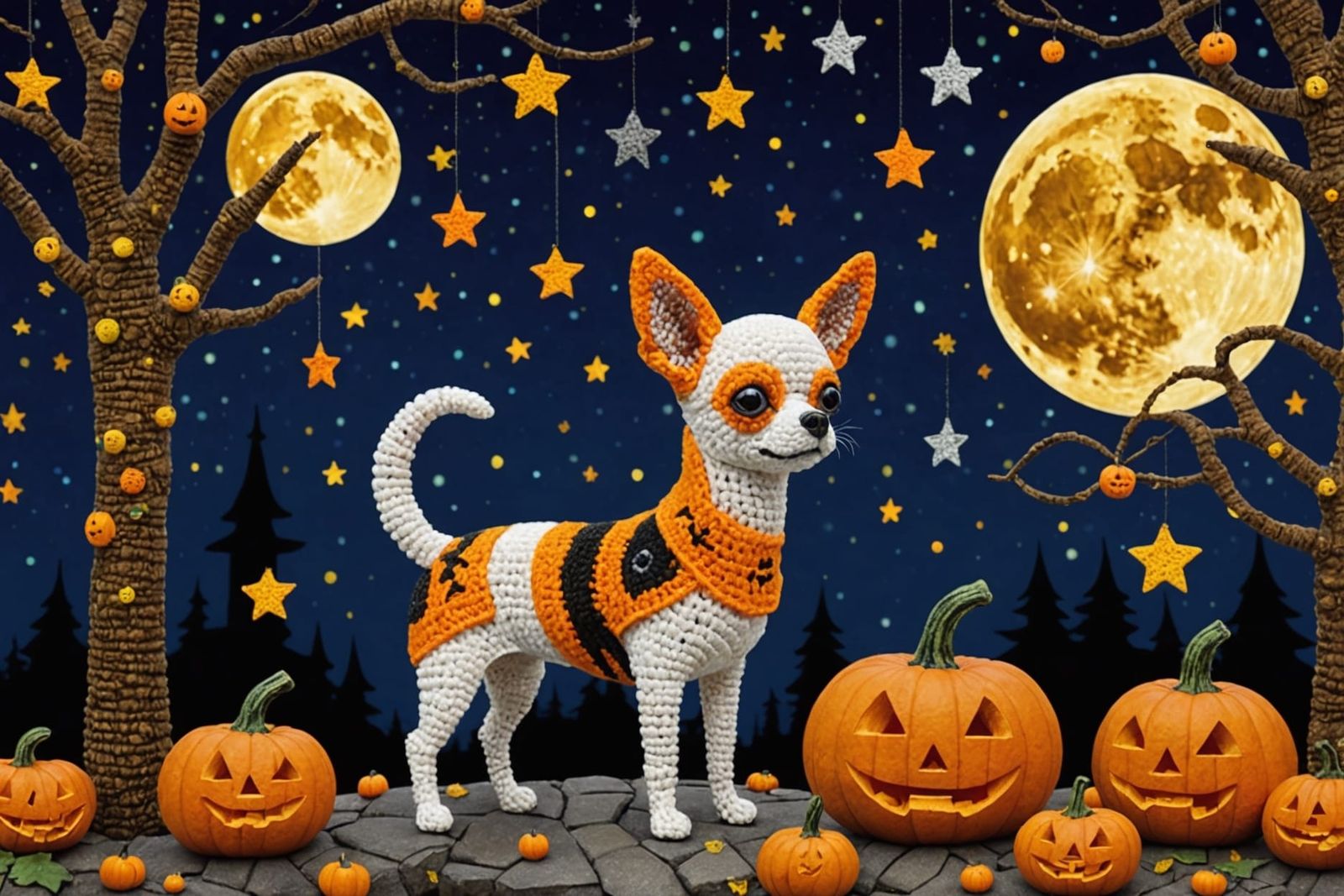 Halloween Chihuahua in Klimt Crochet Style
