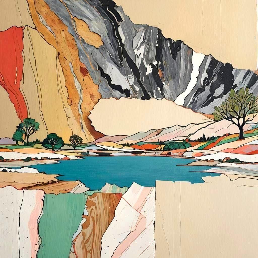 Abstract Landscape in Maximalist Magazine Collage Art