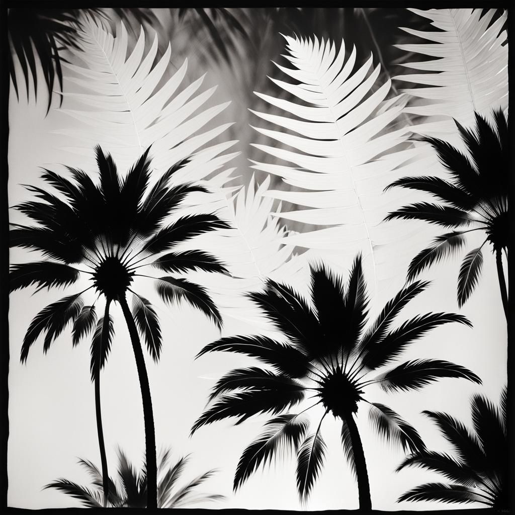 Abstract Palm Trees in Black and White Photogram