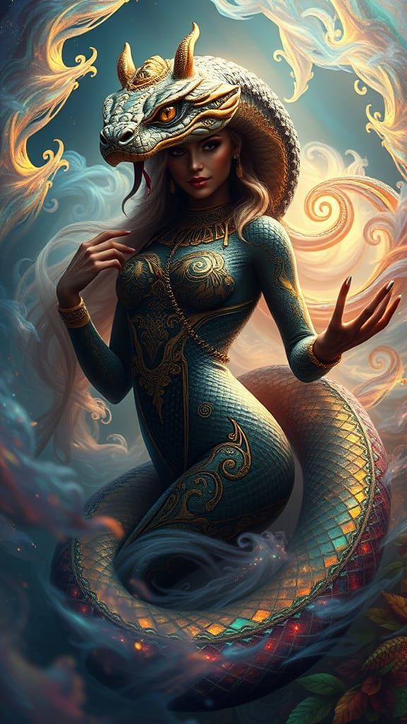 Regal Cobra Goddess in Whirling Vortex