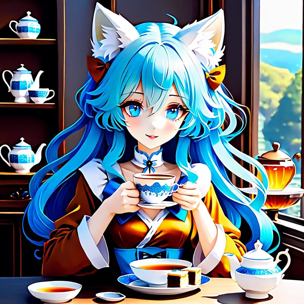 Anime Kitsune Girl's Tea Time