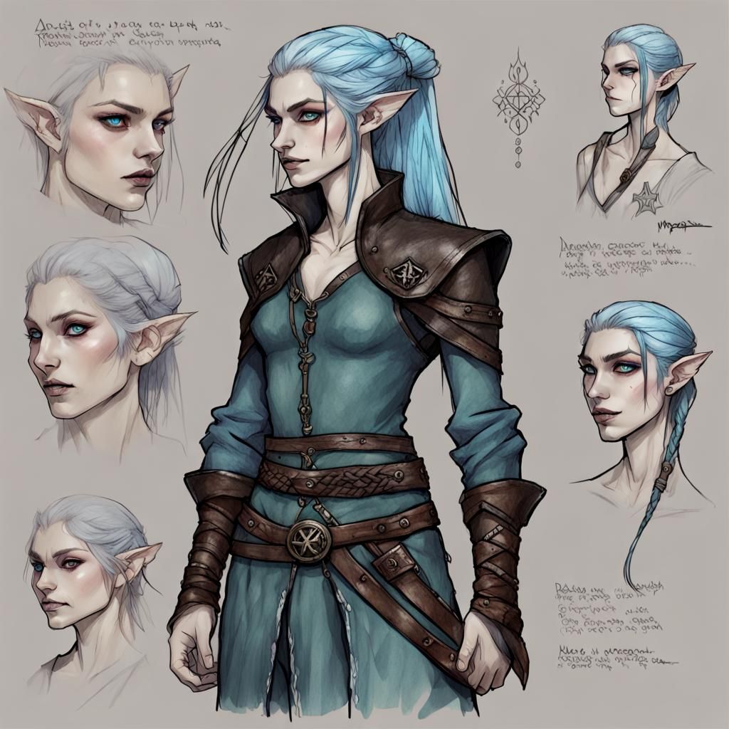 Gritty Sketch of a Dark Half-Elf Character Sheet