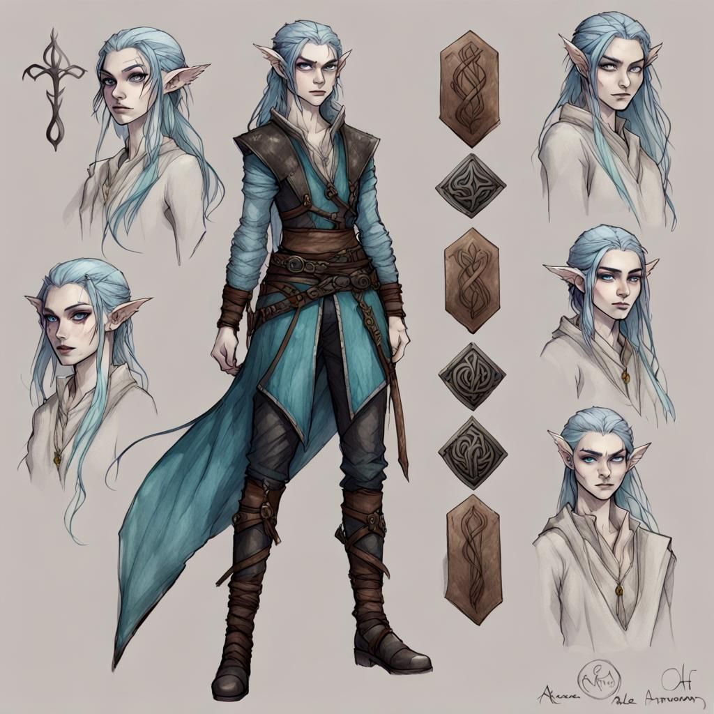 Half Elf Character Sheet Sketch with Arcane Runes