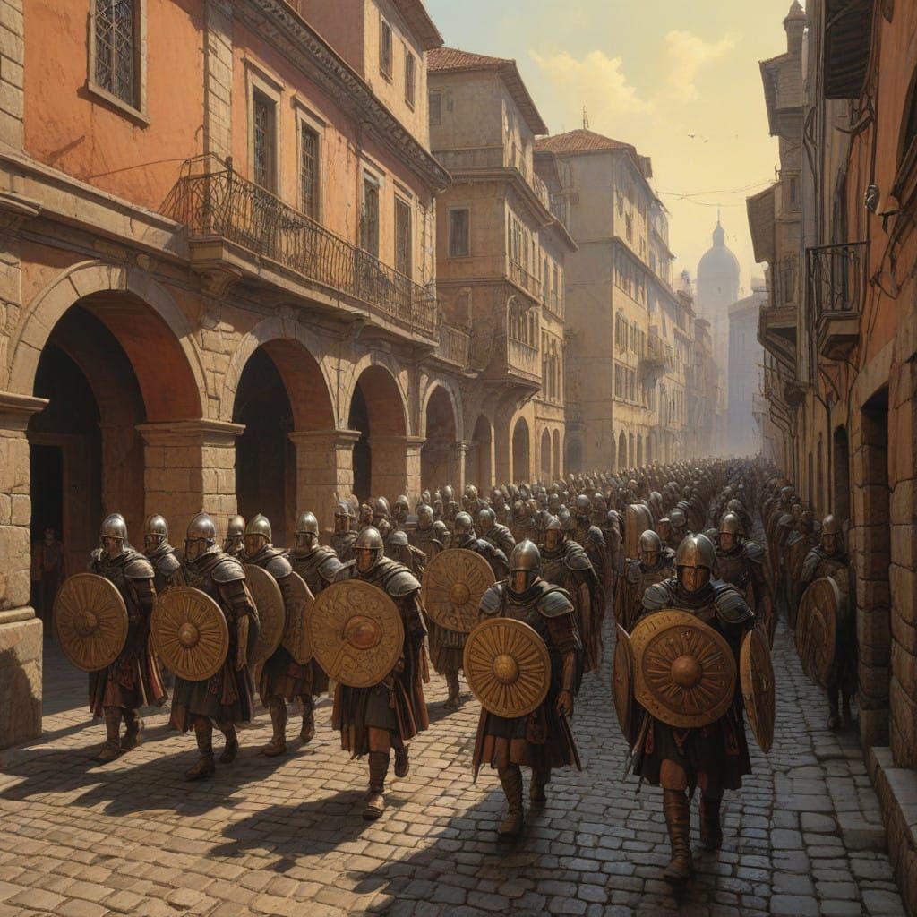 Roman Legion Marches Down Ancient Roman Road Through Bustlin...