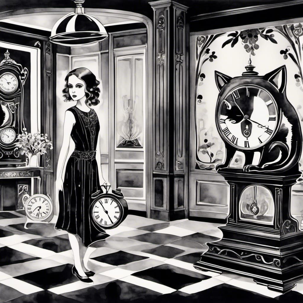 Art Deco Flapper in Clockshop Watercolor