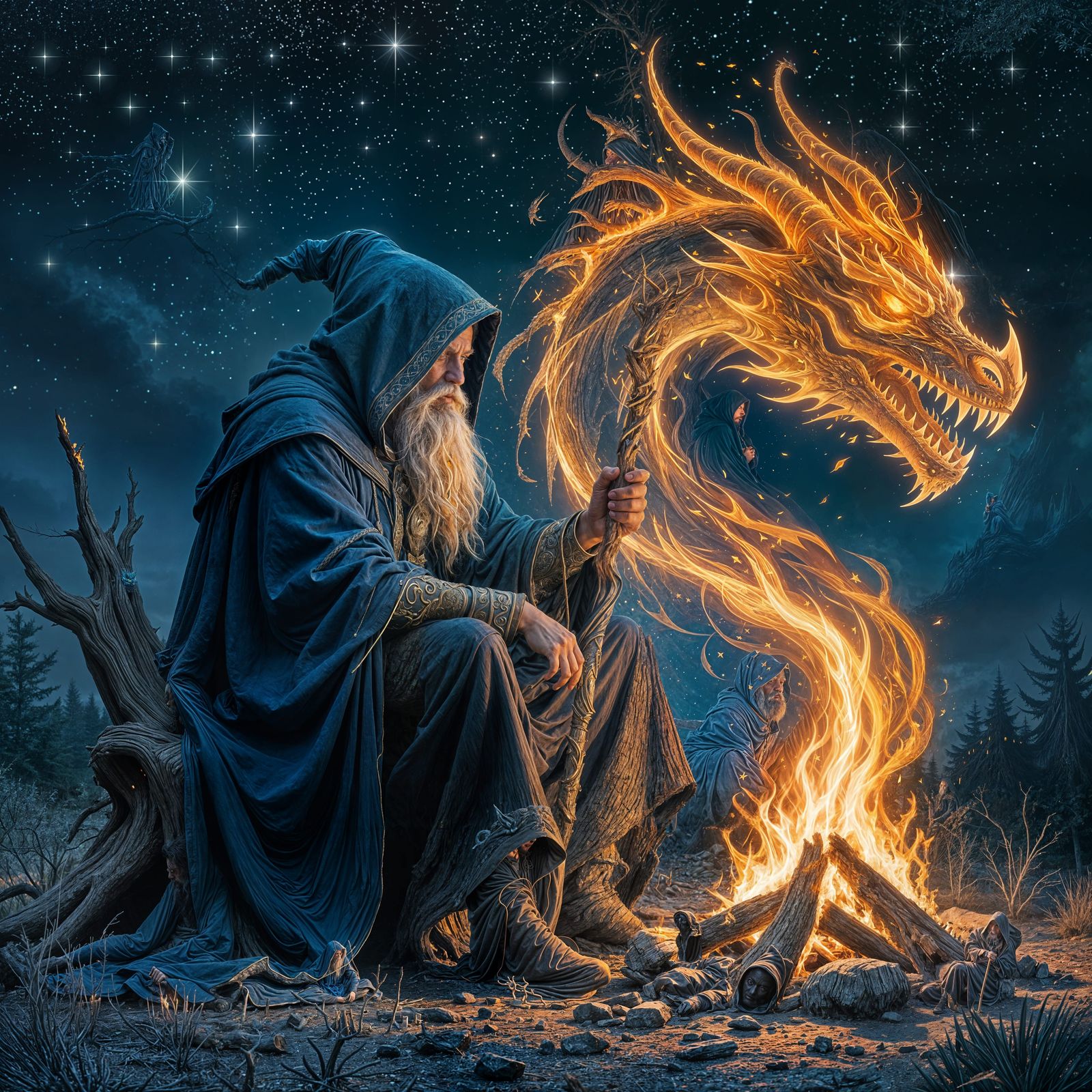 Wizard Stares into Campfire, Sees Dragon Vision