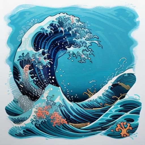 Graffiti Art Underwater Scene with Jellyfish and Fish