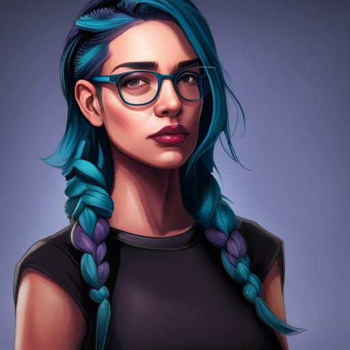Blue-Haired Woman Portrait in Art Nouveau Style
