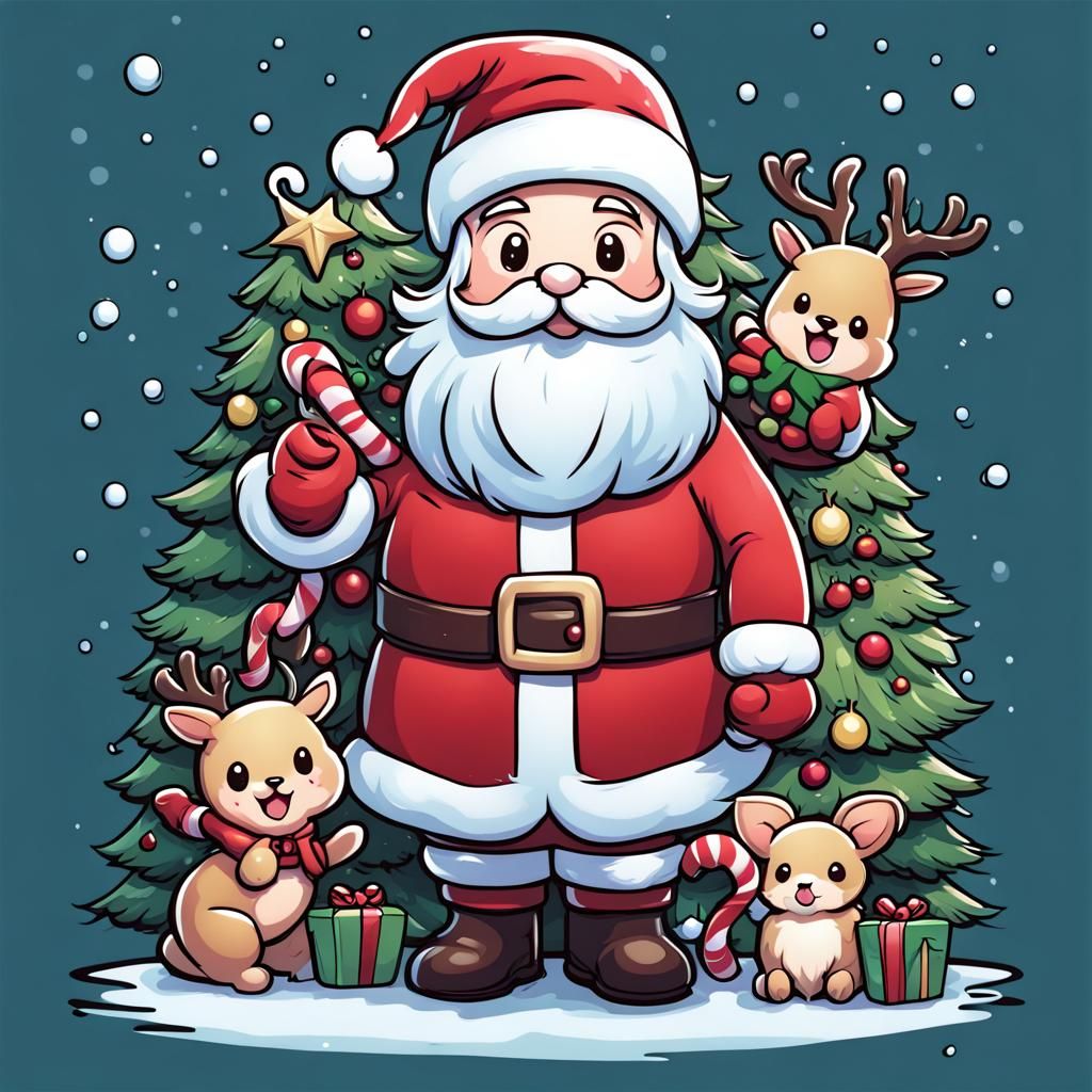 Kawaii Christmas Design in Comic Book Style