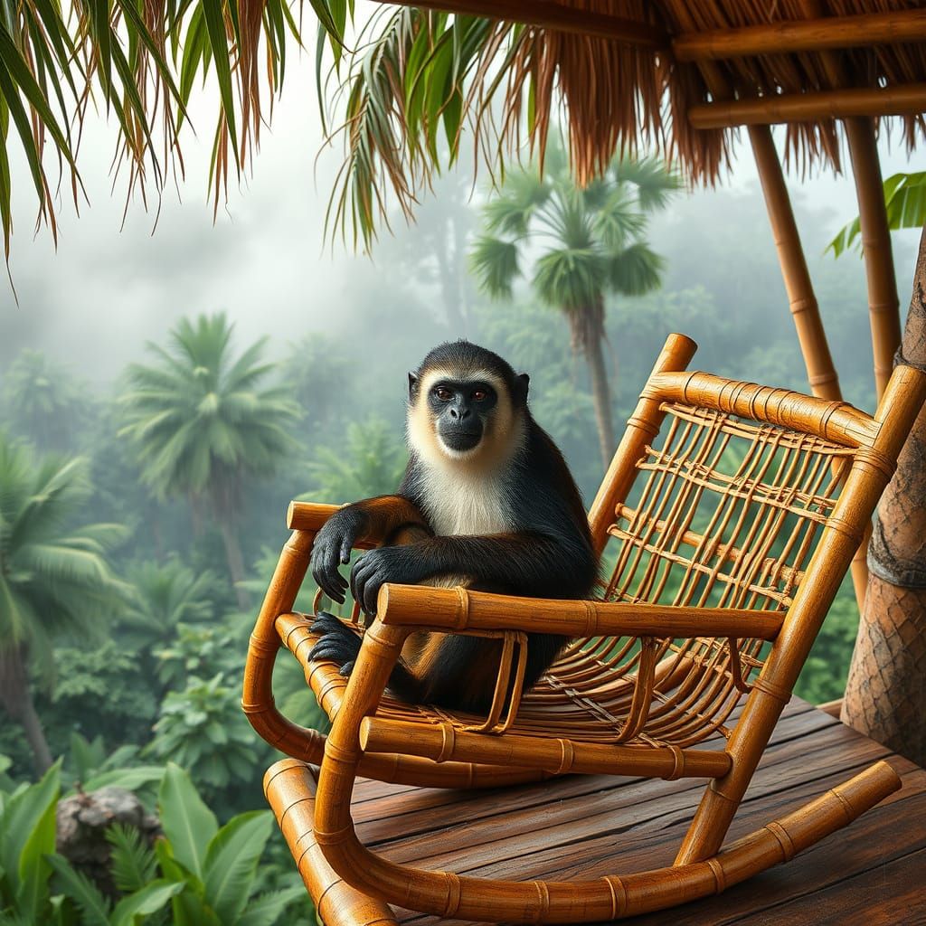 Capuchin Monkey in Amazonian Bamboo Treehouse