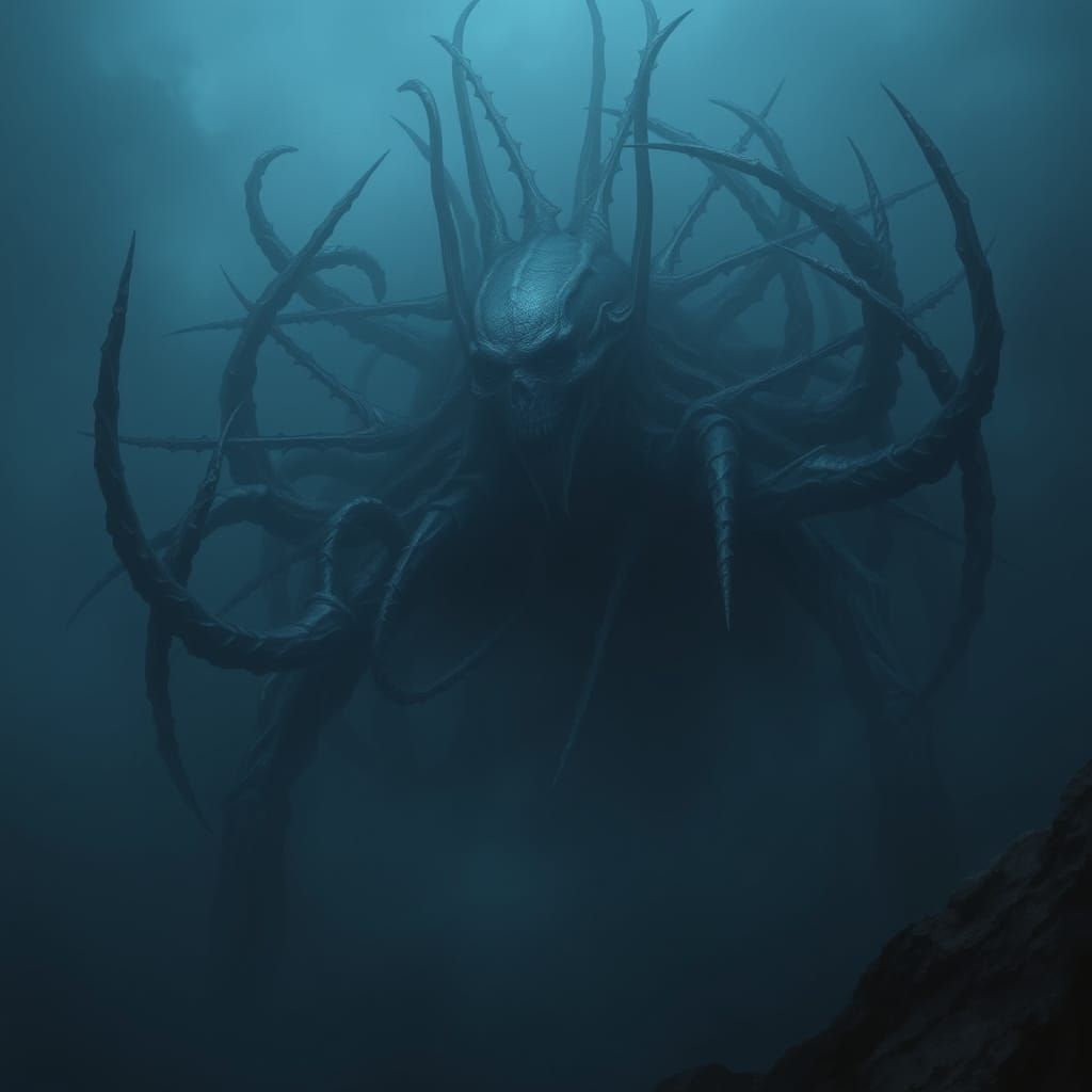 Ominous Dark Art in Indigo and Grey Tones