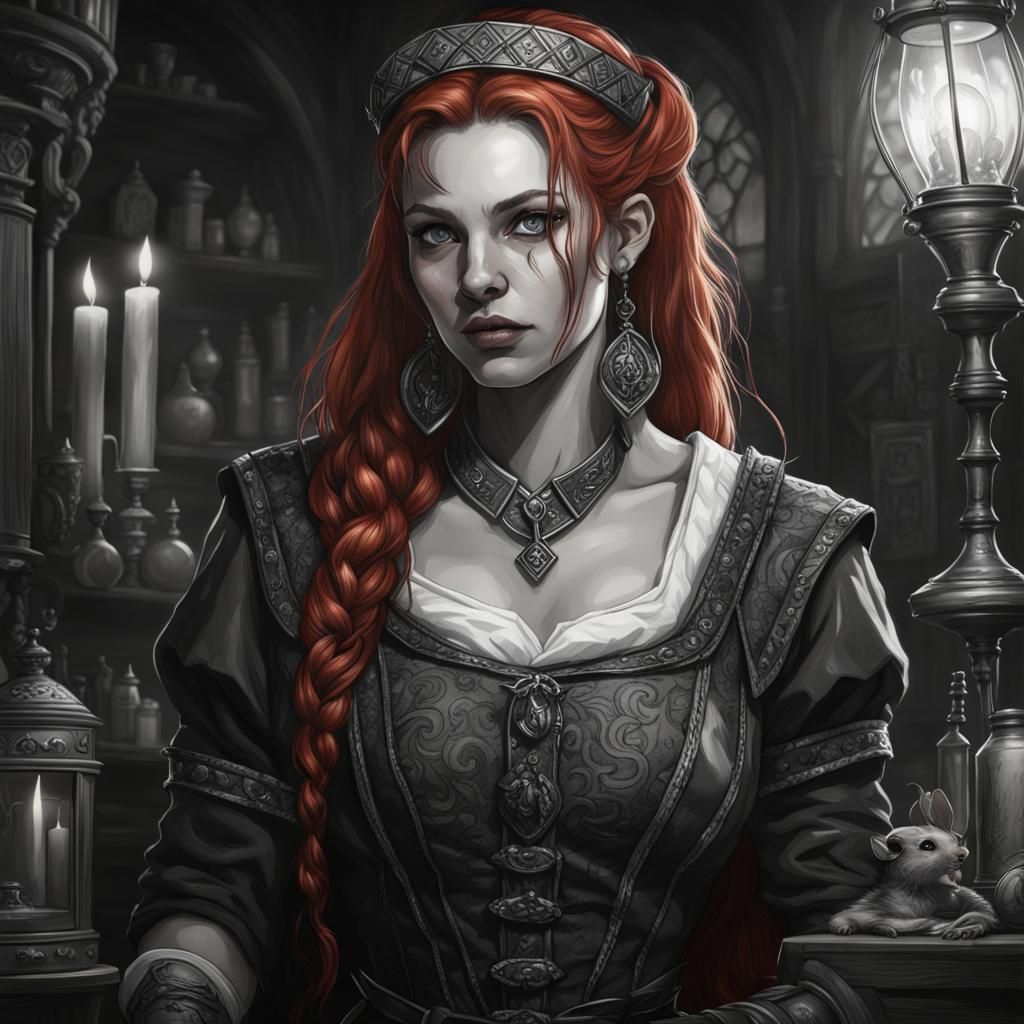 Gothic Portrait of Redhead with Rat in Disciples III Style