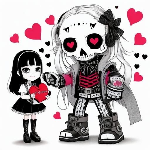 goth valentines day , reaching for a black heart , Kids drawing style