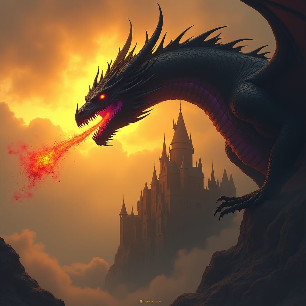 Menacing Black Dragon Unleashes Fiery Breath