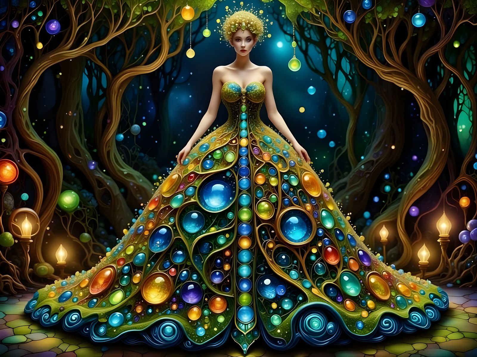 Eerie Eyeball Ballgown with Jewels in Fantaisie Style