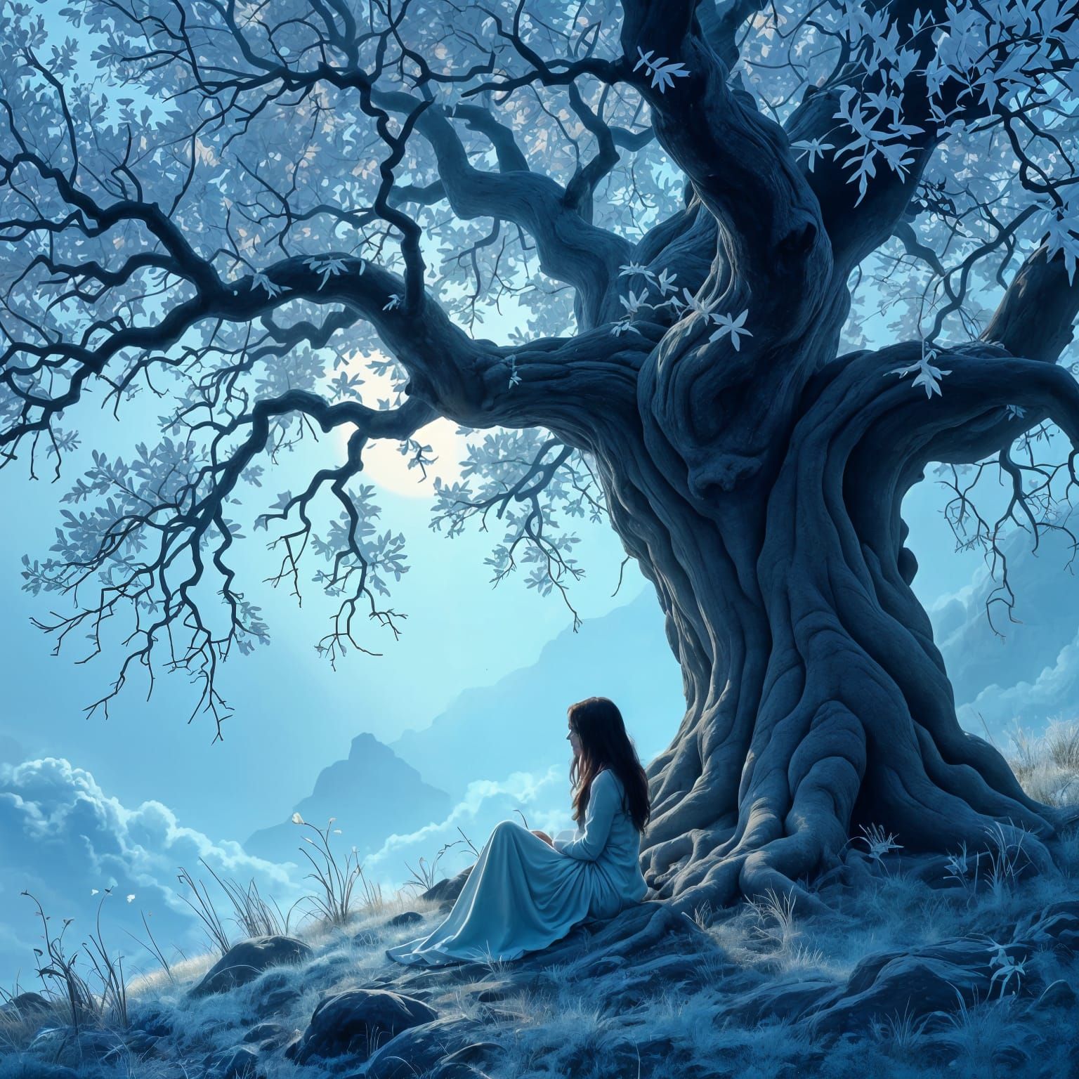 Nightingale in Cage Beneath Ancient Oak