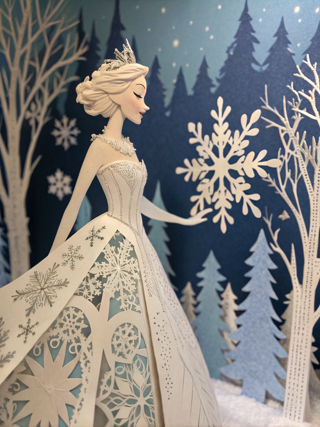 Elegant Snow Queen Crafted from Cut Paper
