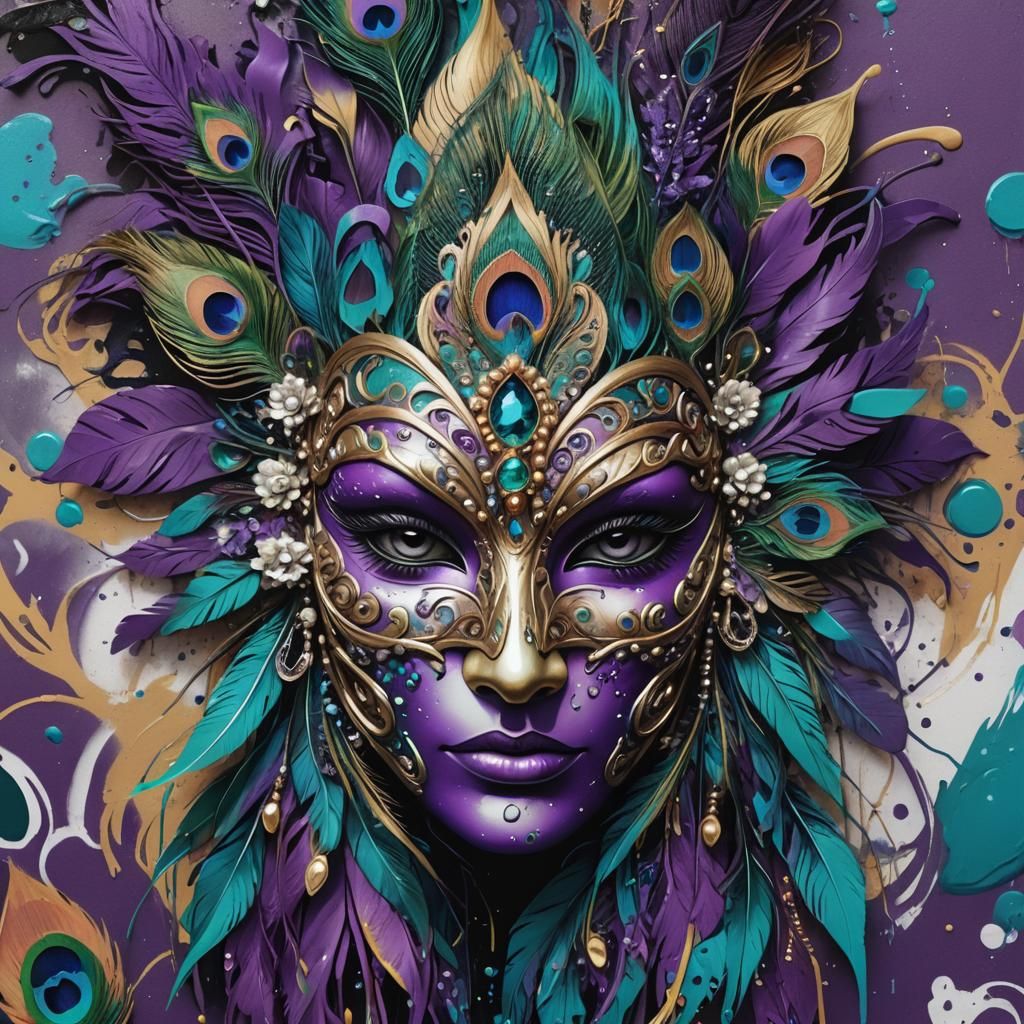Ornate Jewel Mask in Graffiti Art Style