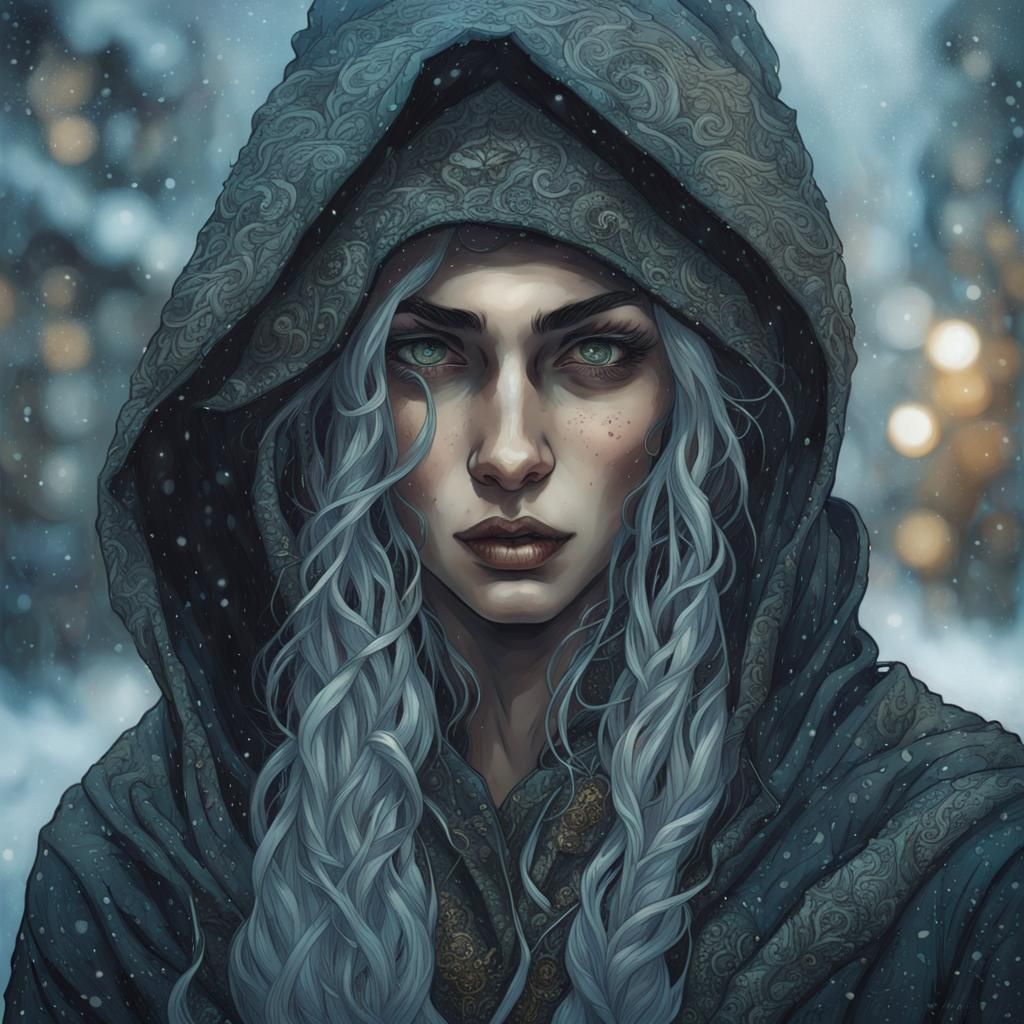 Ornate Portrait of Non-Binary Drow Rogue