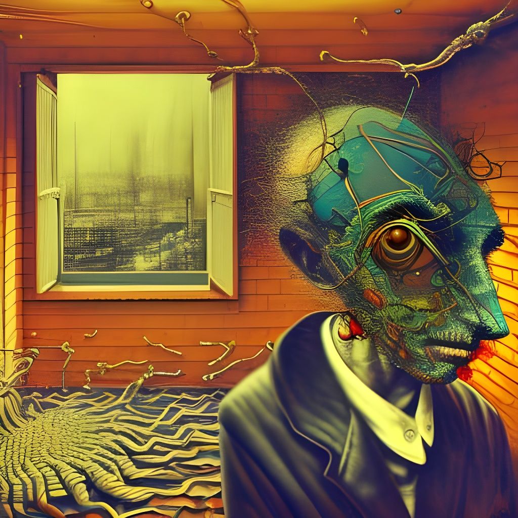 Surreal Mixed Media Collage of Pinned Man