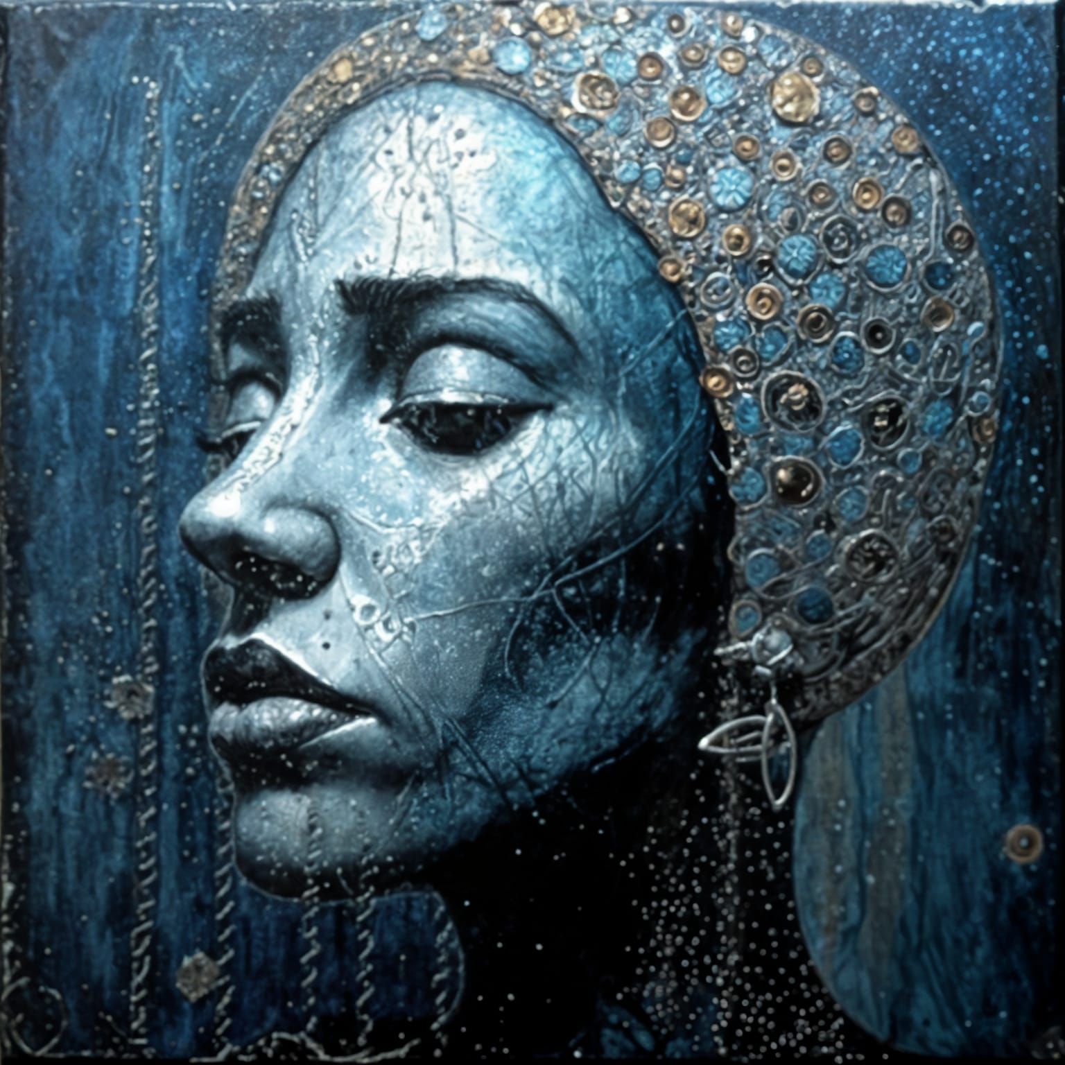 Surreal Encaustic Portrait of a Celestial Diva