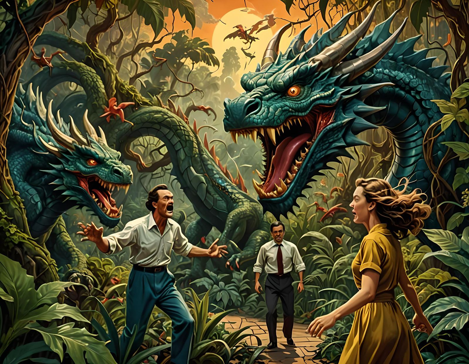 Vintage Dragon Attack Movie Poster in Dark Fantasy Style