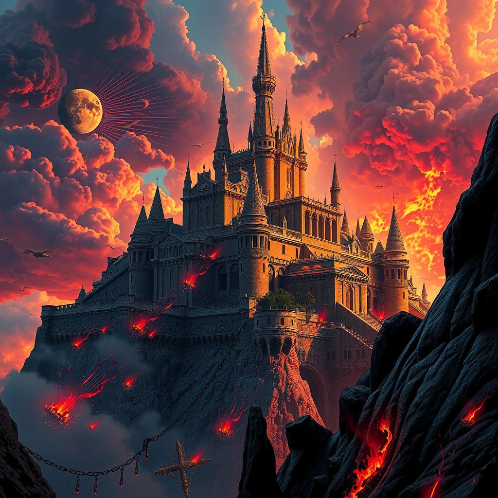 Dante's Inferno Under Mont Saint Michel in Hyperrealism