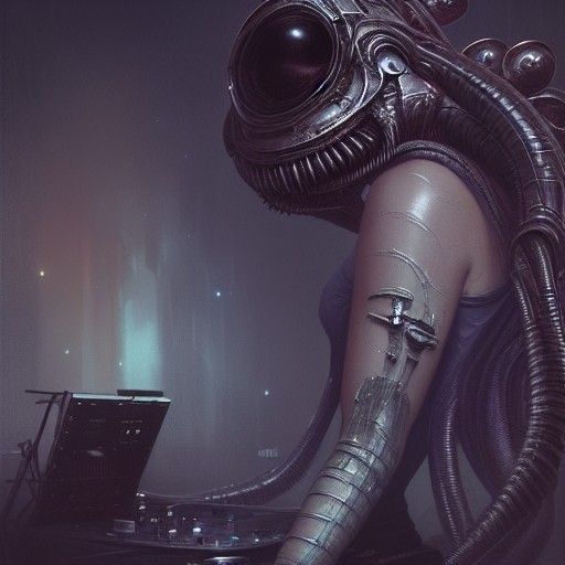 Alien Horror DJ in a Maximalist Digital Painting