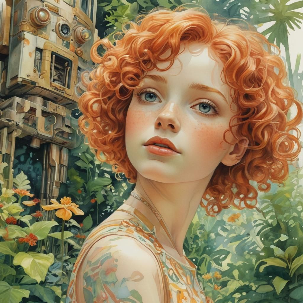 Art Deco Robot and Girl Double Exposure Portrait