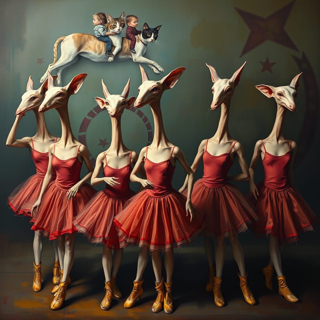 Surreal Ballet Dancers with Elongated Heads in Oil Painting ...