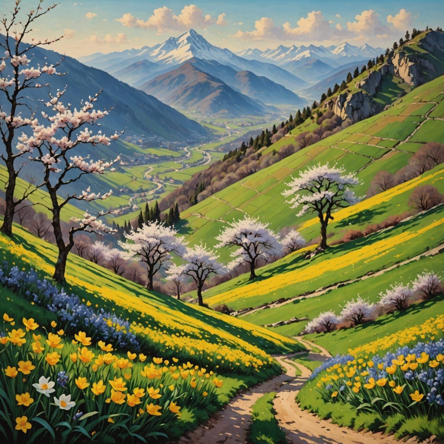 Blooming Mountain Landscape in Fine Art Style
