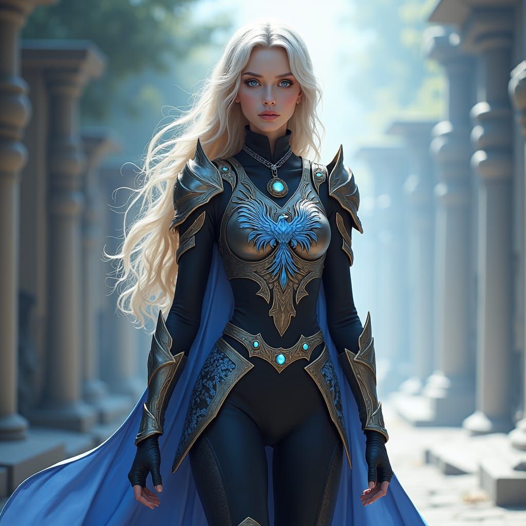 Elegant Woman in Phoenix Armor, Fantasy Art