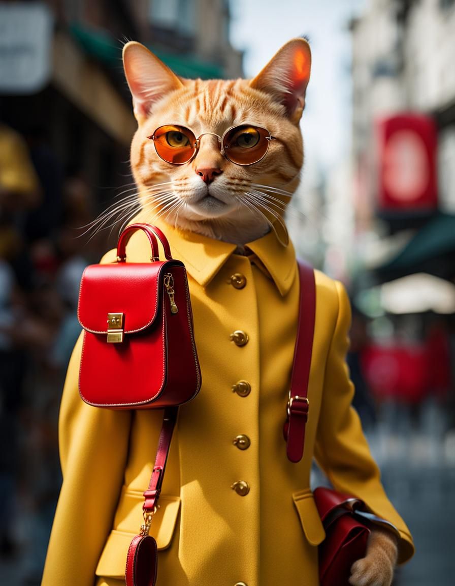 Yellow Tabby Cat in Hyperrealistic Street Fashion