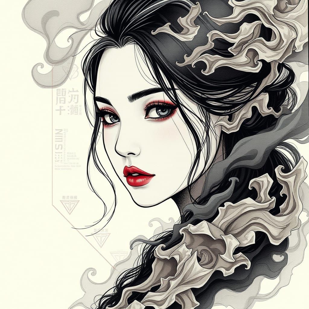 Cyberpunk-Inspired Hexagonal Portrait of a Mysterious Woman