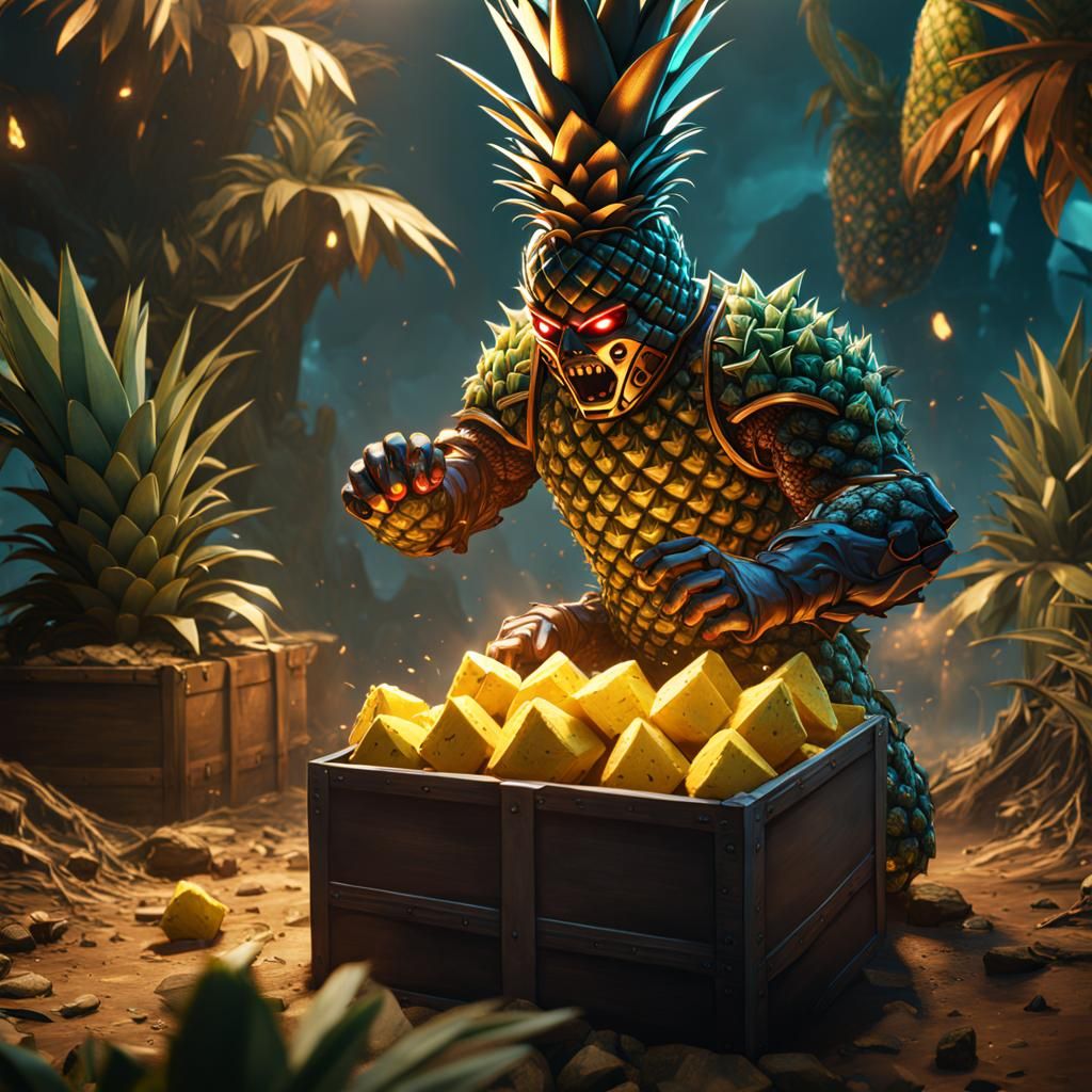pineapple humanoid finding treasure
