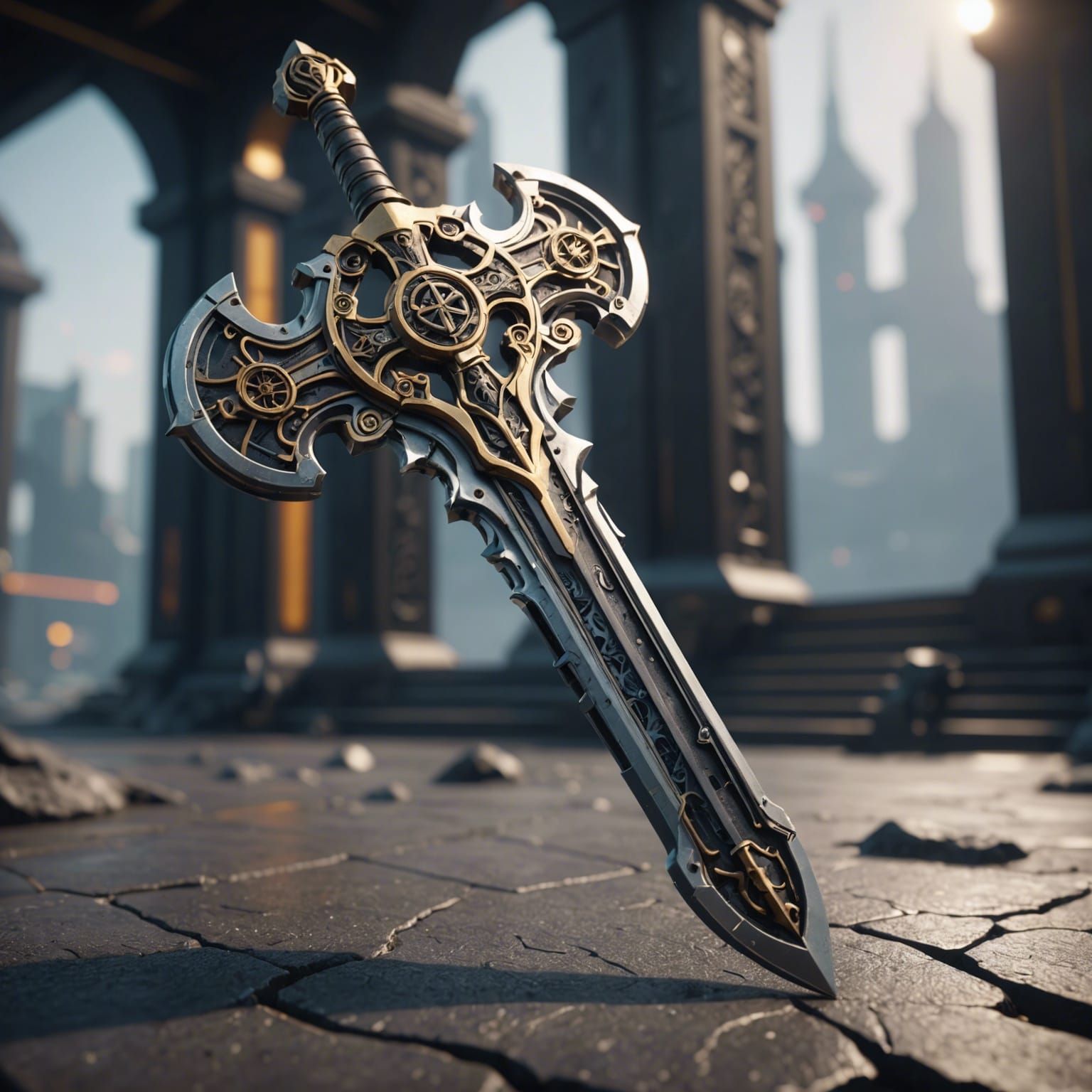 Futuristic Keyblade Sword with Intricate Mech Details